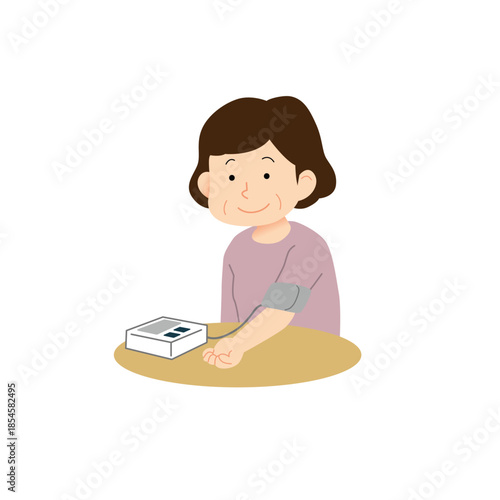 血圧を測る中年女性のイラスト