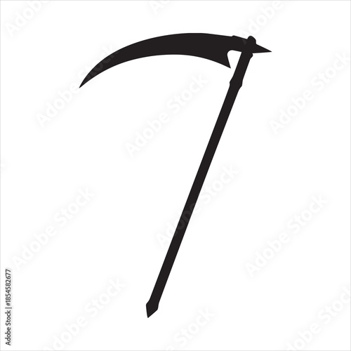Black silhouette of war scythe on white background