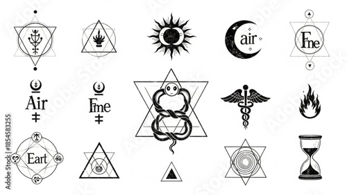 Alchemy Occult Symbols Elements Set Vector