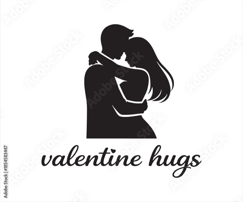 Valentine Hugs Romantic Couple Embrace Silhouette Illustration