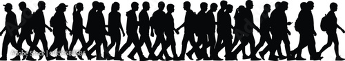 CAD crowd silhouette vector illustration, walking people icons, urban movement design, social behavior concept, black graphic artwork