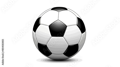 A classic black and white soccer ball is ready for a game on the field, perfect for sports and recreation themed designs and backgrounds
