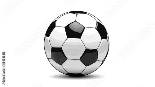 A classic black and white soccer ball is ready for a game on the field, perfect for sports and recreation themed designs and backgrounds