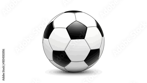 A classic black and white soccer ball is ready for a game on the field, perfect for sports and recreation themed designs and backgrounds