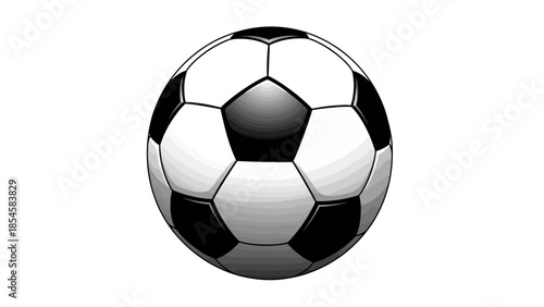 A classic black and white soccer ball is ready for a game on the field, perfect for sports and recreation themed designs and backgrounds