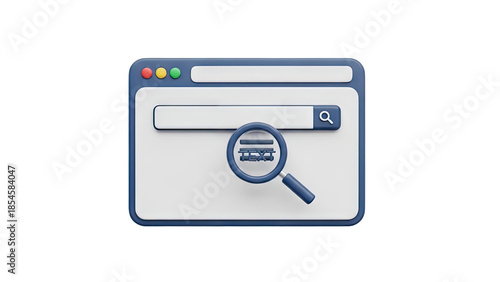 3D search bar with magnifying glass and text icon on transparent background