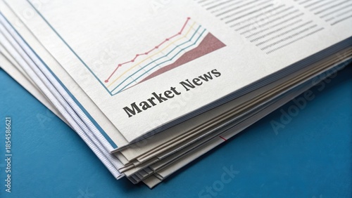 Market news headline with graph shows market reaction to financial news in newspaper, business concept