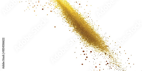 Abstract Gold Dust Burst & Shimmering Glitter Spray With Elegant Horizontal Particle Trail on White. Minimalist Luxury Design for Festive Branding, Events & Premium Visuals.