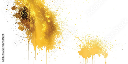 Abstract Gold Dust Burst & Shimmering Glitter Spray With Elegant Horizontal Particle Trail on White. Minimalist Luxury Design for Festive Branding, Events & Premium Visuals.