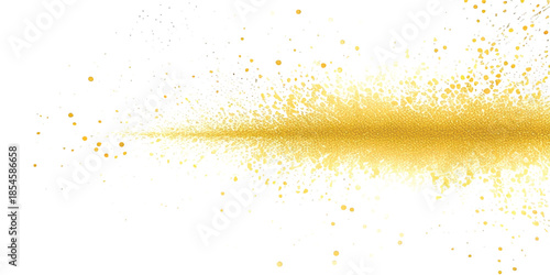 Abstract Gold Dust Burst & Shimmering Glitter Spray With Elegant Horizontal Particle Trail on White. Minimalist Luxury Design for Festive Branding, Events & Premium Visuals.