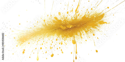 Abstract Gold Dust Burst & Shimmering Glitter Spray With Elegant Horizontal Particle Trail on White. Minimalist Luxury Design for Festive Branding, Events & Premium Visuals.