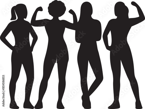 vector silhouettes of women fittness