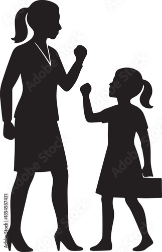 Mother and daughter empowerment black silhouette, generational strength and inspiration concept.