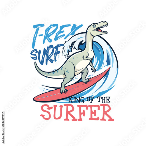 King Of The Surfer T- rex wave surf boys graphic tee.eps
