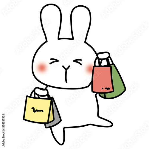 たくさんの買い物をしている白いうさぎ