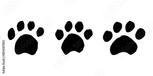 Set of hand drawn cute cat's paw Cat, dog, animal footprint in doodle style Single element for print, web, design, decor, greeting cards, children's prints