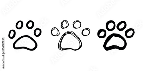 Set of hand drawn cute cat's paw Cat, dog, animal footprint in doodle style Single element for print, web, design, decor, greeting cards, children's prints