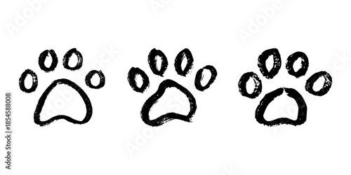 Set of hand drawn cute cat's paw Cat, dog, animal footprint in doodle style Single element for print, web, design, decor, greeting cards, children's prints
