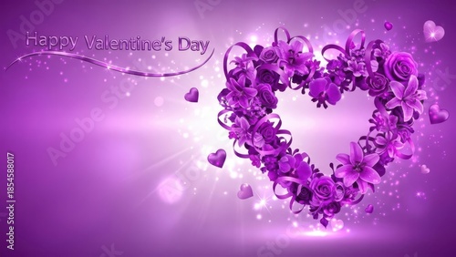 Happy valentine's day with purple floral heart
