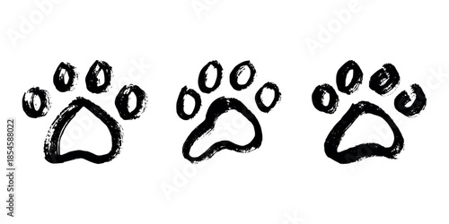 Set of hand drawn cute cat's paw Cat, dog, animal footprint in doodle style Single element for print, web, design, decor, greeting cards, children's prints