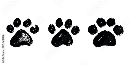 Set of hand drawn cute cat's paw Cat, dog, animal footprint in doodle style Single element for print, web, design, decor, greeting cards, children's prints