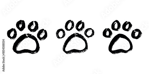 Set of hand drawn cute cat's paw Cat, dog, animal footprint in doodle style Single element for print, web, design, decor, greeting cards, children's prints