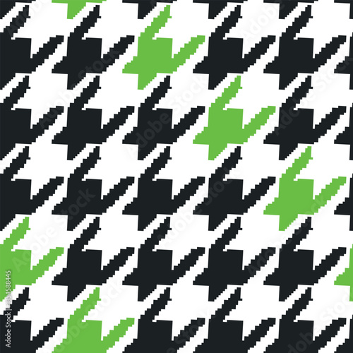 Geometric houndstooth black and white seamless pattern with pied-de-poule ornament. Monochrome graphic design. Modern minimalist stylish squared background. Vector chequered motif for fabric, textile.