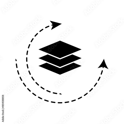 Layer Process Line Icon Line icon showing stacked layers with circular arrows representing process, workflow, system, data layers, and iterative operations in technology and business.