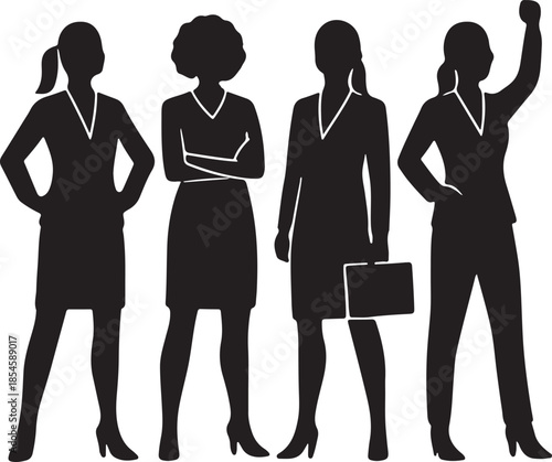 Strong women leaders black silhouette vector, 