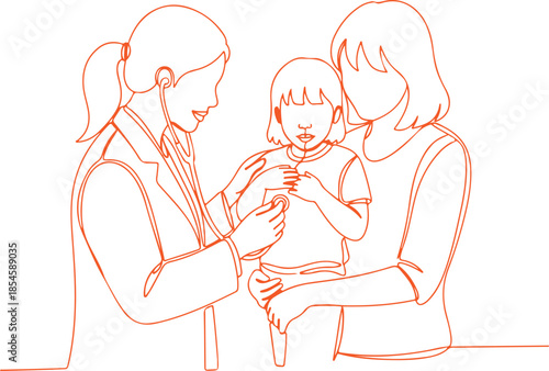 Doctor examining child with parent vector Illustration