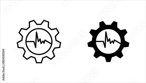 Performance Analytics Gear Line Icon set. Line icon of a gear with analytics symbol representing performance monitoring, productivity, optimization, data analysis,