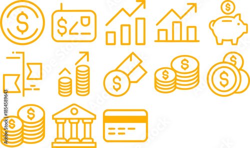 Financial icons and symbols for money and banking concepts