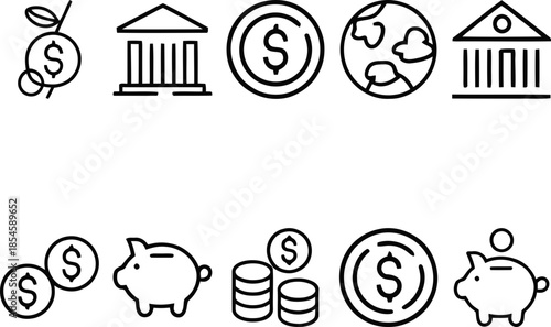 Financial icons for banking and money management