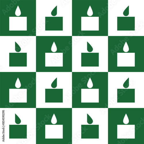 Christmas art features a simple flat seamless pattern of green and white candles.
