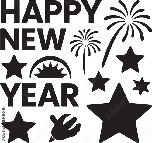 New year celebration icons and symbols silhouette collection