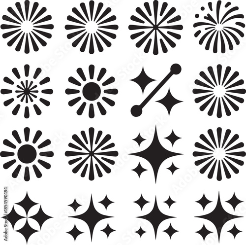 New year celebration icons with clock calendar fireworks and party popper