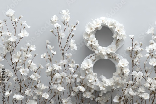 Elegant White Floral Number Eight Ring with Delicate Blooms for International Women's Day and Celebration Theme