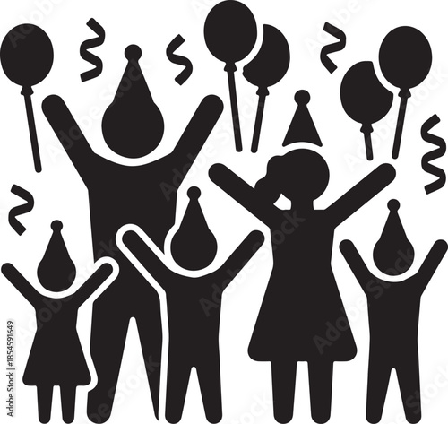 Collection of new year celebration icons in a graphic silhouette style