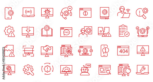 IT support icon set. Editable line icons. Vector illustration.