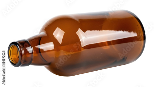Foto Amber beer bottle PNG isolated on transparent background, empty glass container