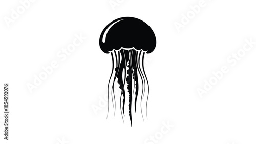 A striking black jellyfish illustration with delicate tendrils a minimalist silhouette