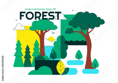 World Forestry Day Vector Illustration Featuring Global Forest Conservation, Sustainable Nature Protection, and Environmental Awareness Background