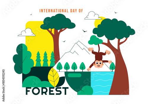 World Forestry Day Vector Illustration Featuring Global Forest Conservation, Sustainable Nature Protection, and Environmental Awareness Background