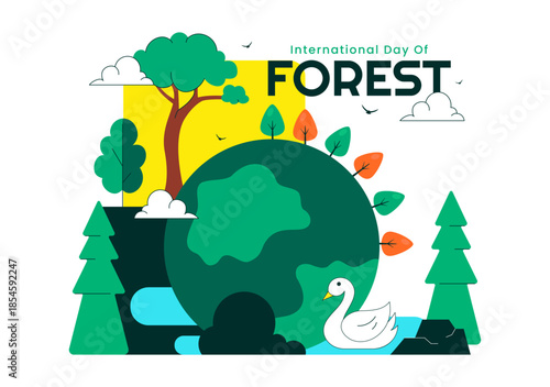 World Forestry Day Vector Illustration Featuring Global Forest Conservation, Sustainable Nature Protection, and Environmental Awareness Background