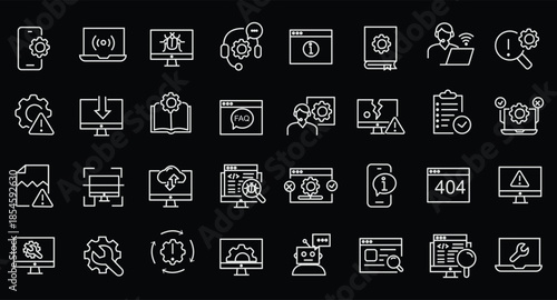 IT support icon set. Editable line icons. Vector illustration.