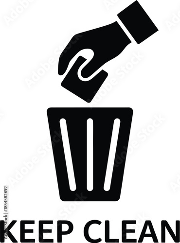 Hand dropping trash into a waste bin keep clean message on transparent background silhouette