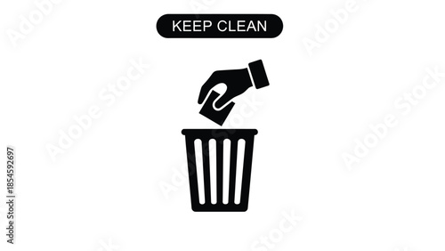 Hand disposing of trash into a bin clean environment on transparent background silhouette