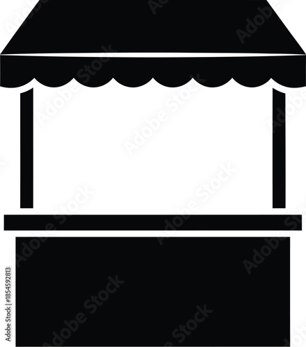 Black market stall icon with a striped awning on transparent background silhouette