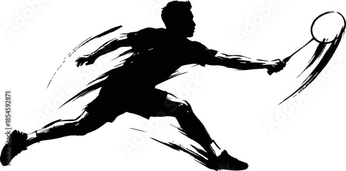 Badminton Net Save Silhouette. Dynamic Ink Action Vector for Asian Games 2026