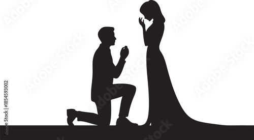 Man on one knee proposing marriage to woman silhouette